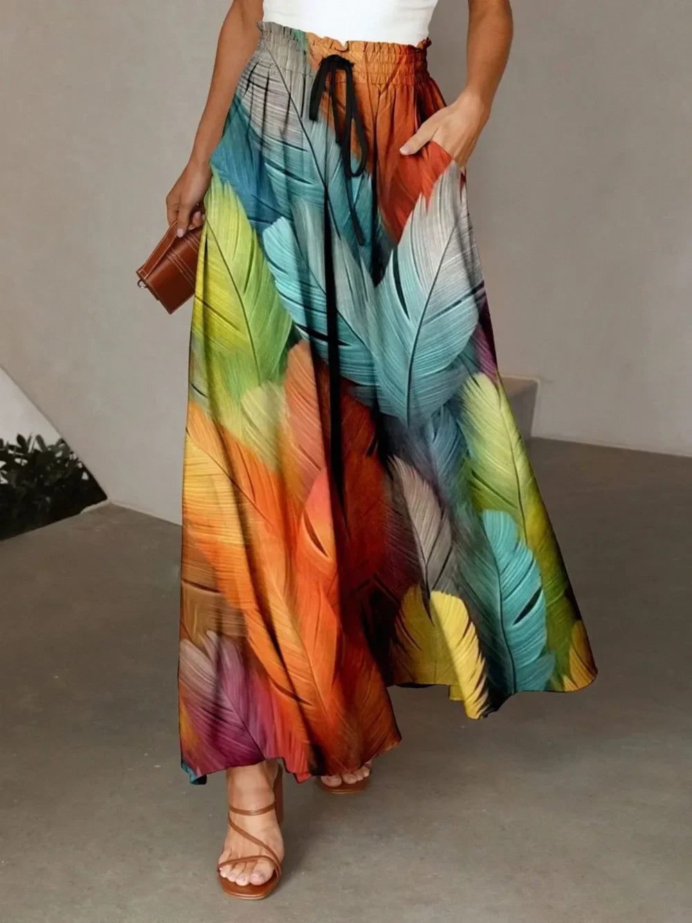 Printed Maxi Skirt With Pockets And Drawstring - Southern Shores Clothing