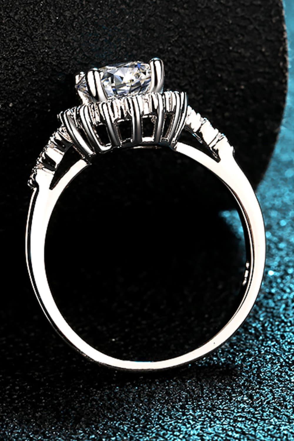 1 Carat Moissanite Halo Ring Rhodium Plated Sterling Silver - Southern Shores Clothing