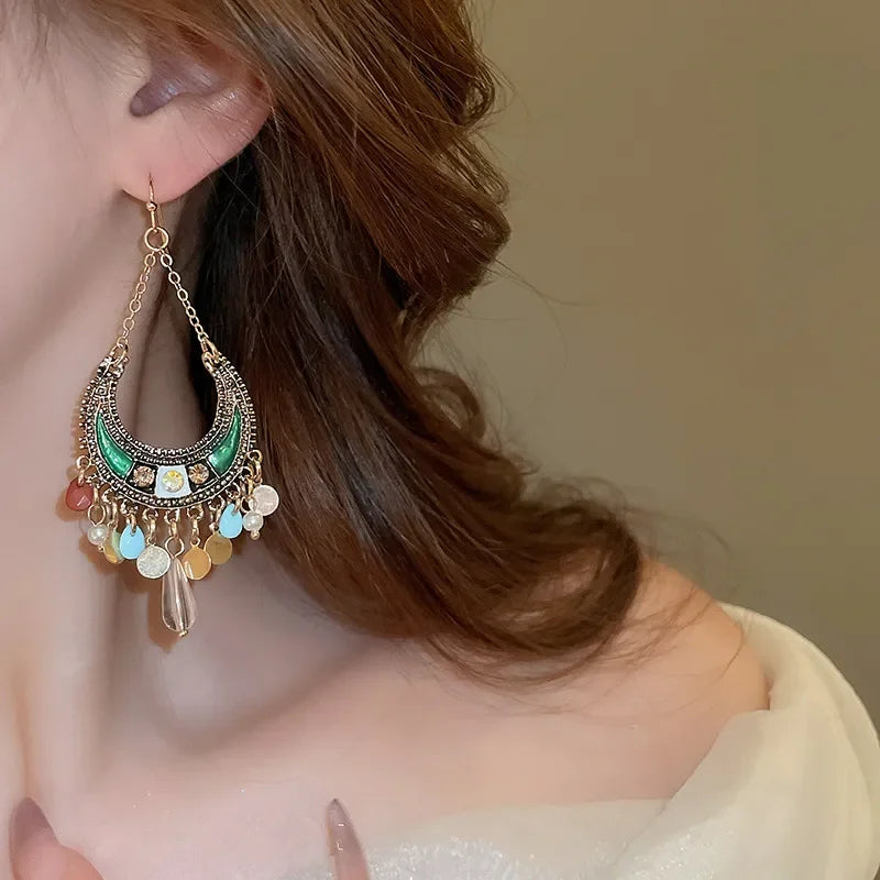 Boho Rhinestone Resin Alloy Dangle Statement Earrings Metal - Southern Shores Clothing