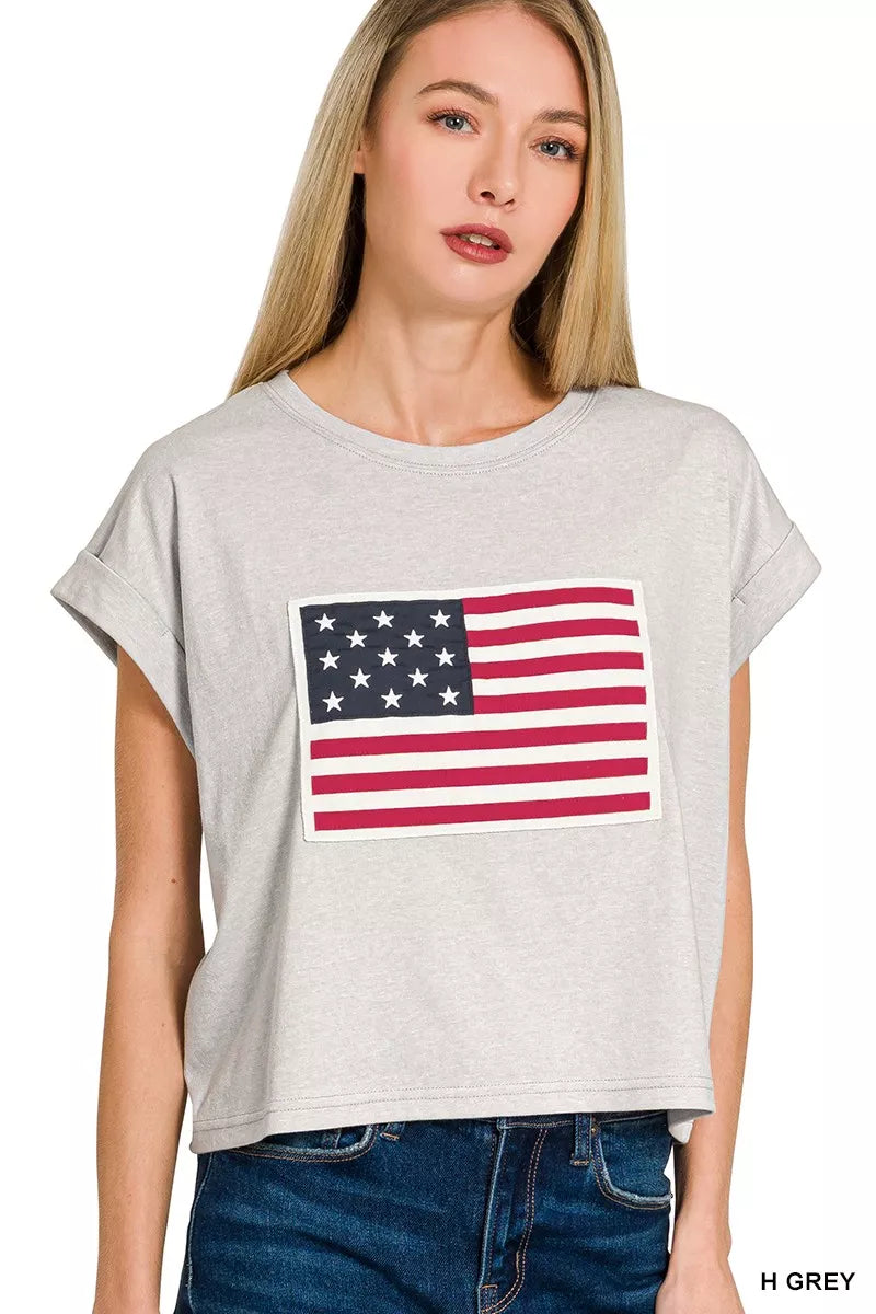 American Flag Round Neck Short Sleeve T Shirt