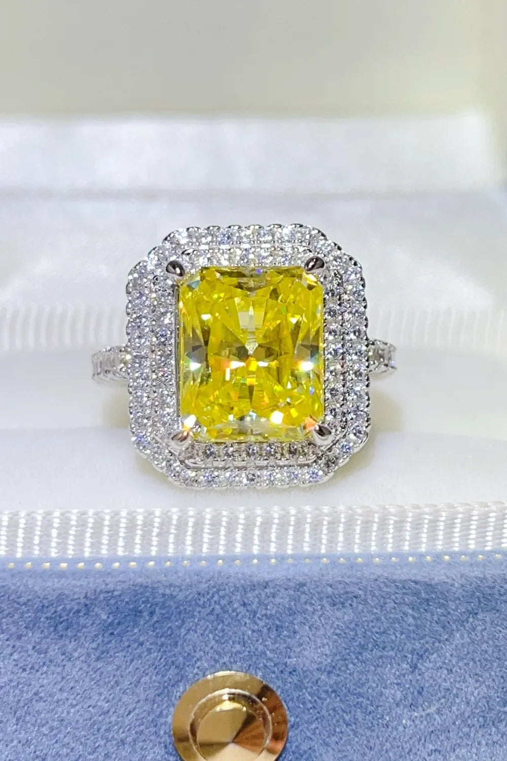 Golden Yellow 2 Carat Moissanite Sterling Silver Ring Halo - Southern Shores Clothing