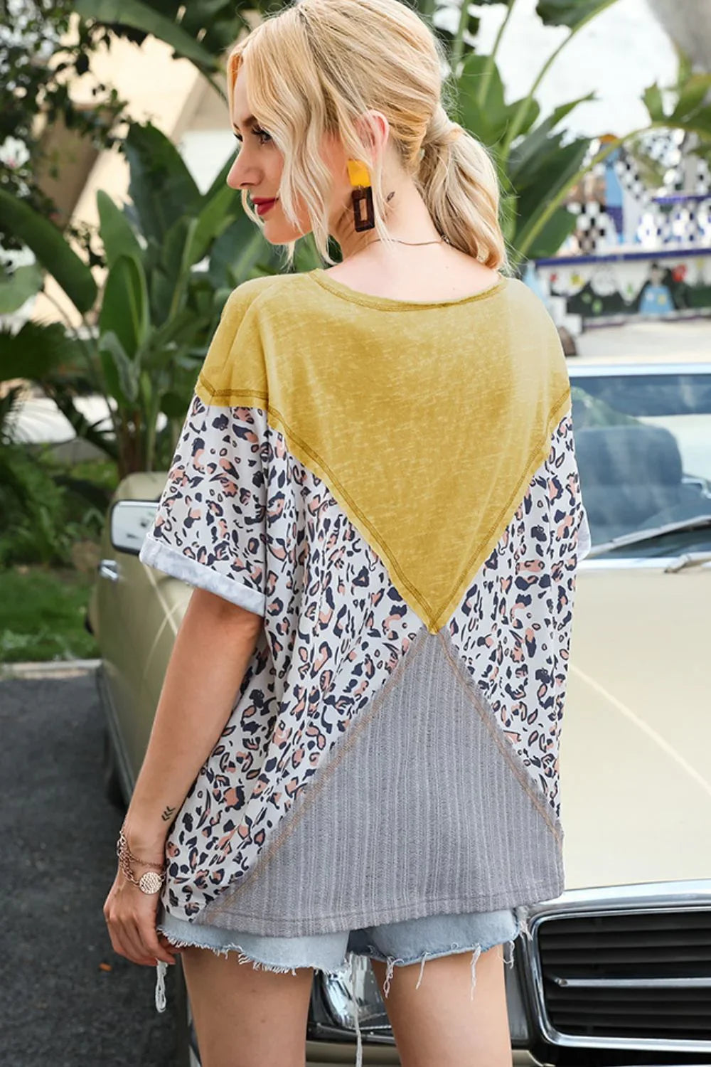 Printed Round Neck Short Sleeve Tee Polyester Spandex - Southern Shores Clothing