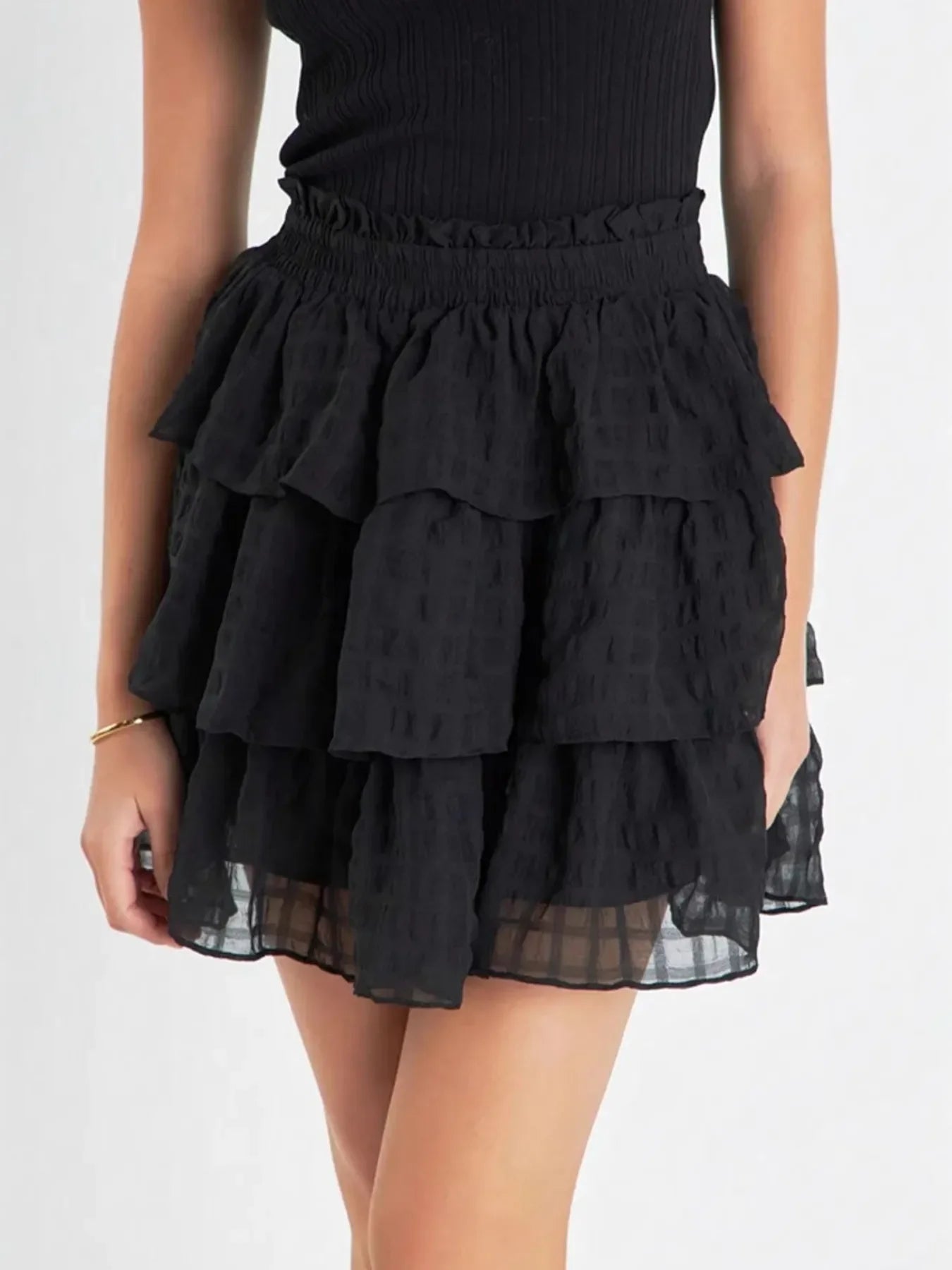 Tiered Ruffle Layered Mini Skirt With Smocked Waist - Southern Shores Clothing