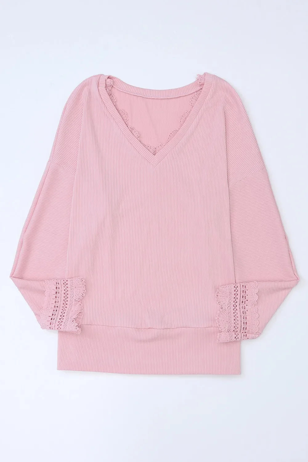 Lace Detail V-Neck Long Sleeve T-Shirt Top - Southern Shores Clothing