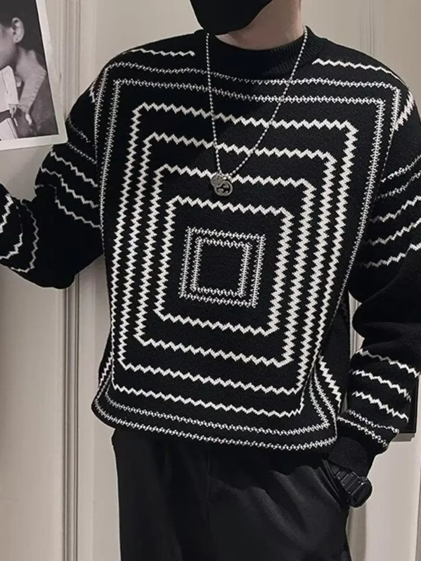Plus Size Stretch Geometric Knitted Pullover - Southern Shores Clothing