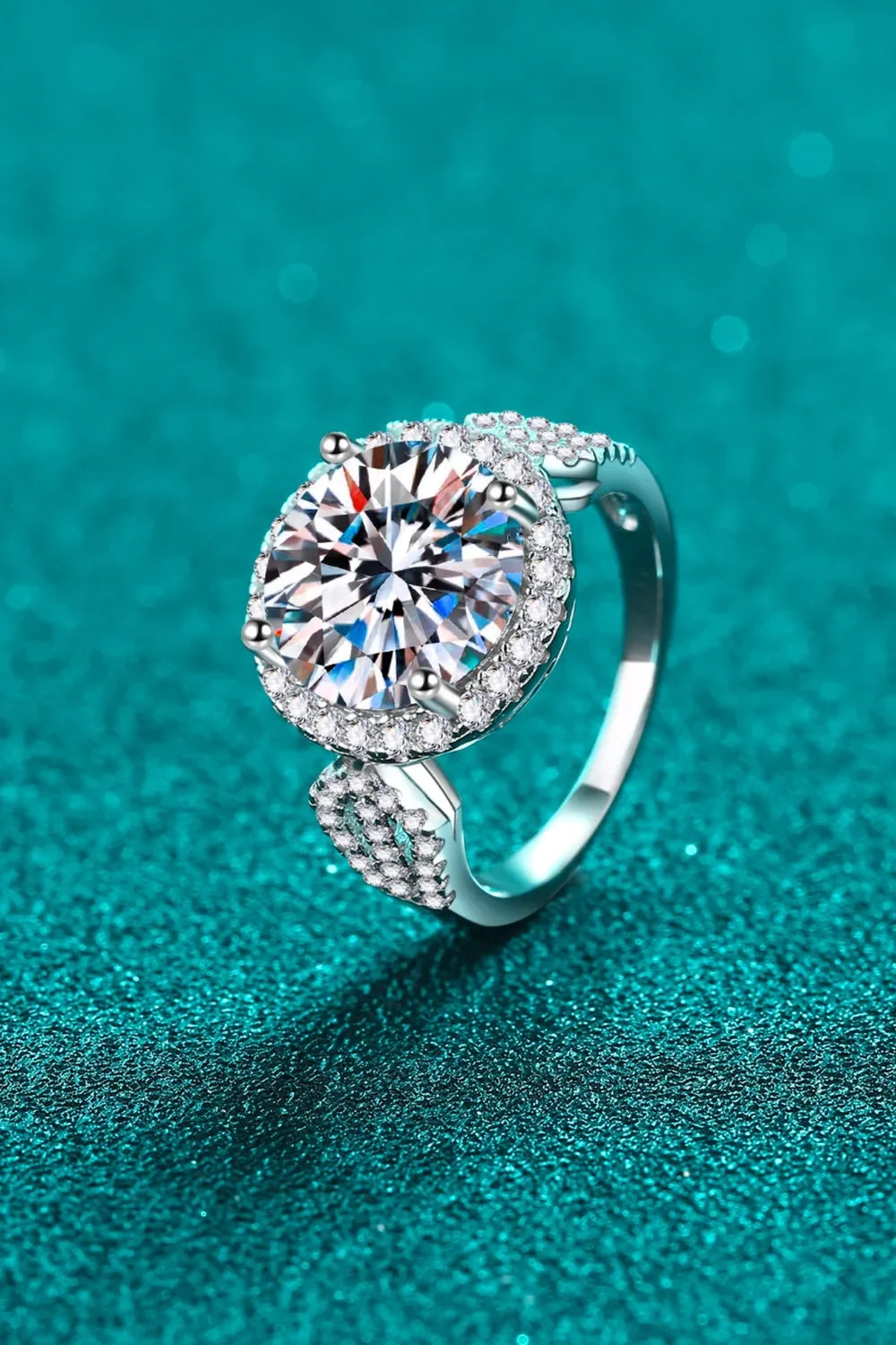 5 Carat Moissanite Sterling Silver Ring Pave Halo - Southern Shores Clothing