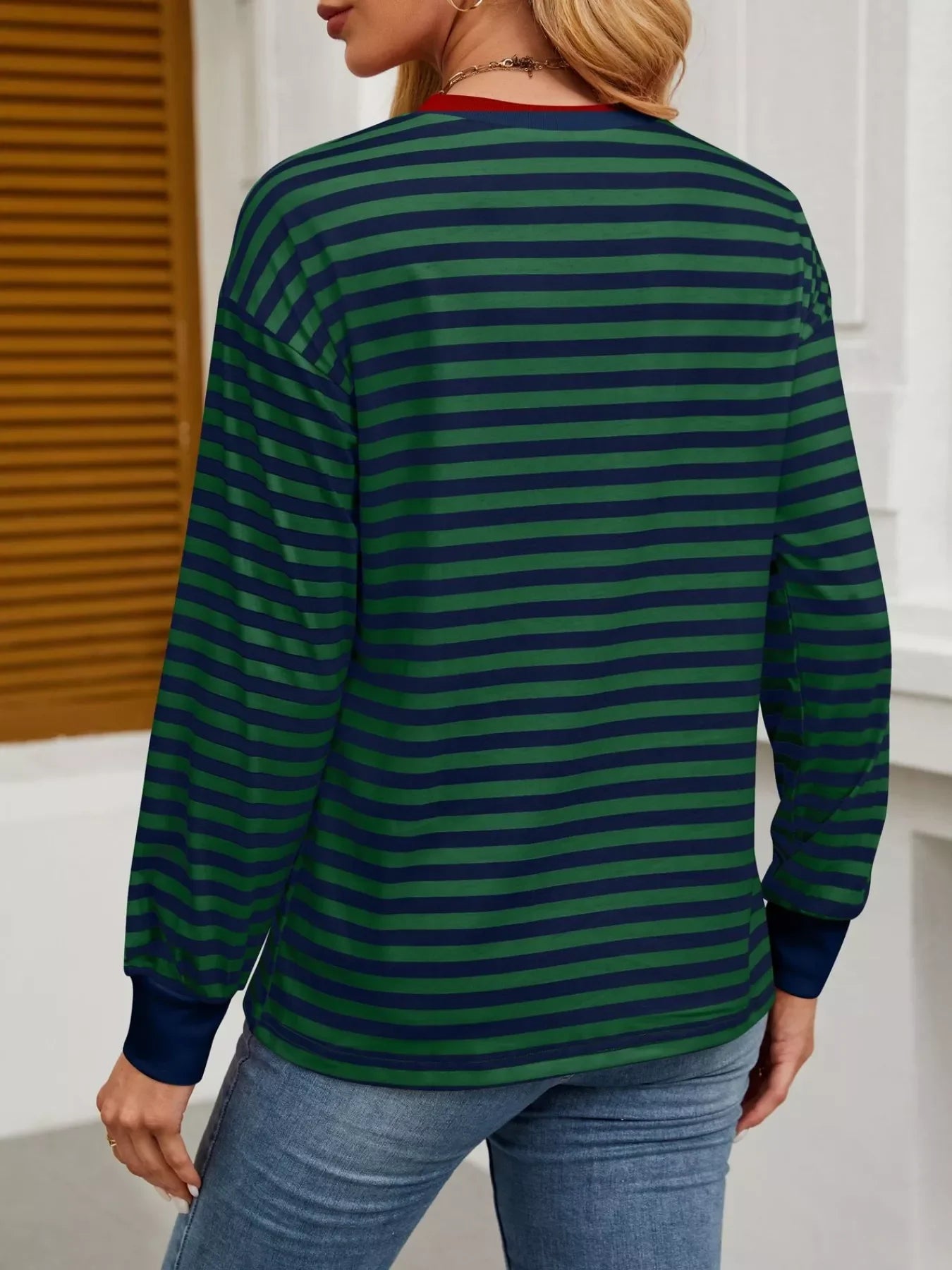 Striped Round Neck Long Sleeve T-Shirt - Southern Shores Clothing