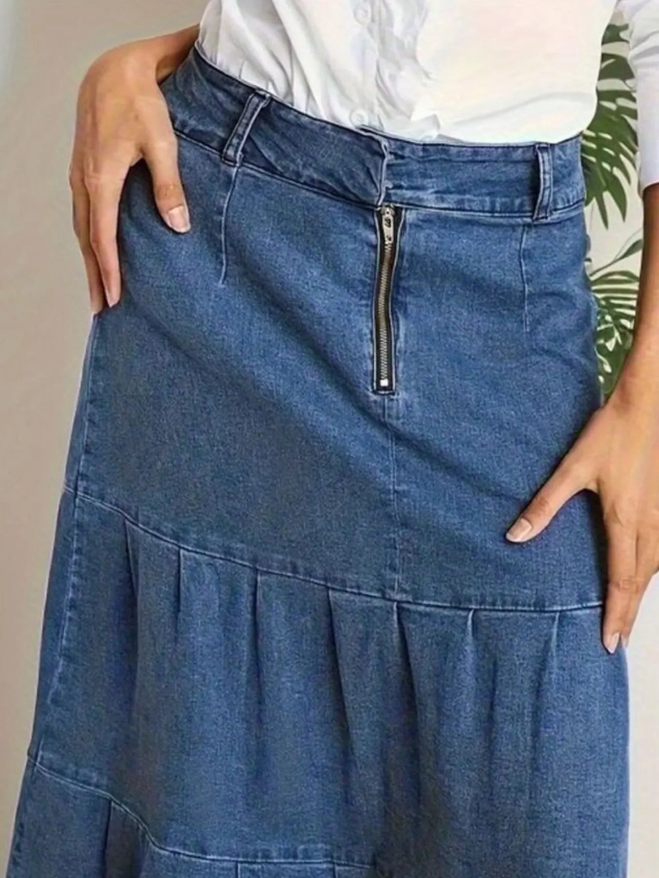 Long Tiered Maxi Denim Skirt With Zipper Detail - Southern Shores Clothing