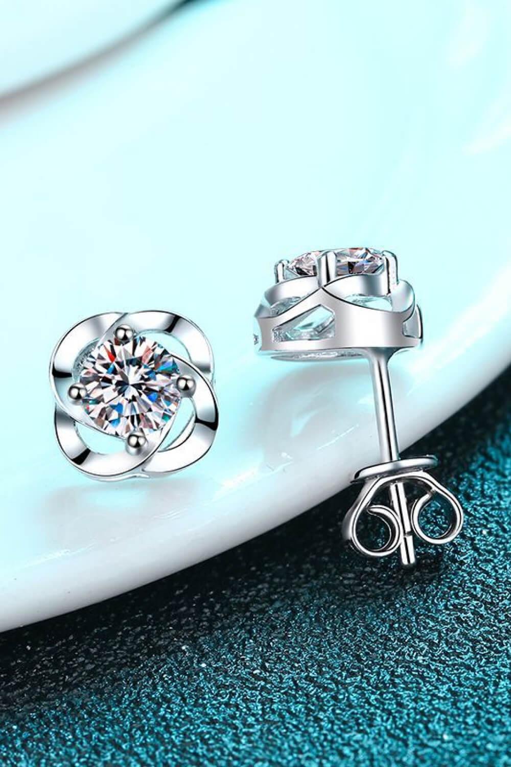 Moissanite Stud Earrings Rhodium Plated Sterling Silver - Southern Shores Clothing