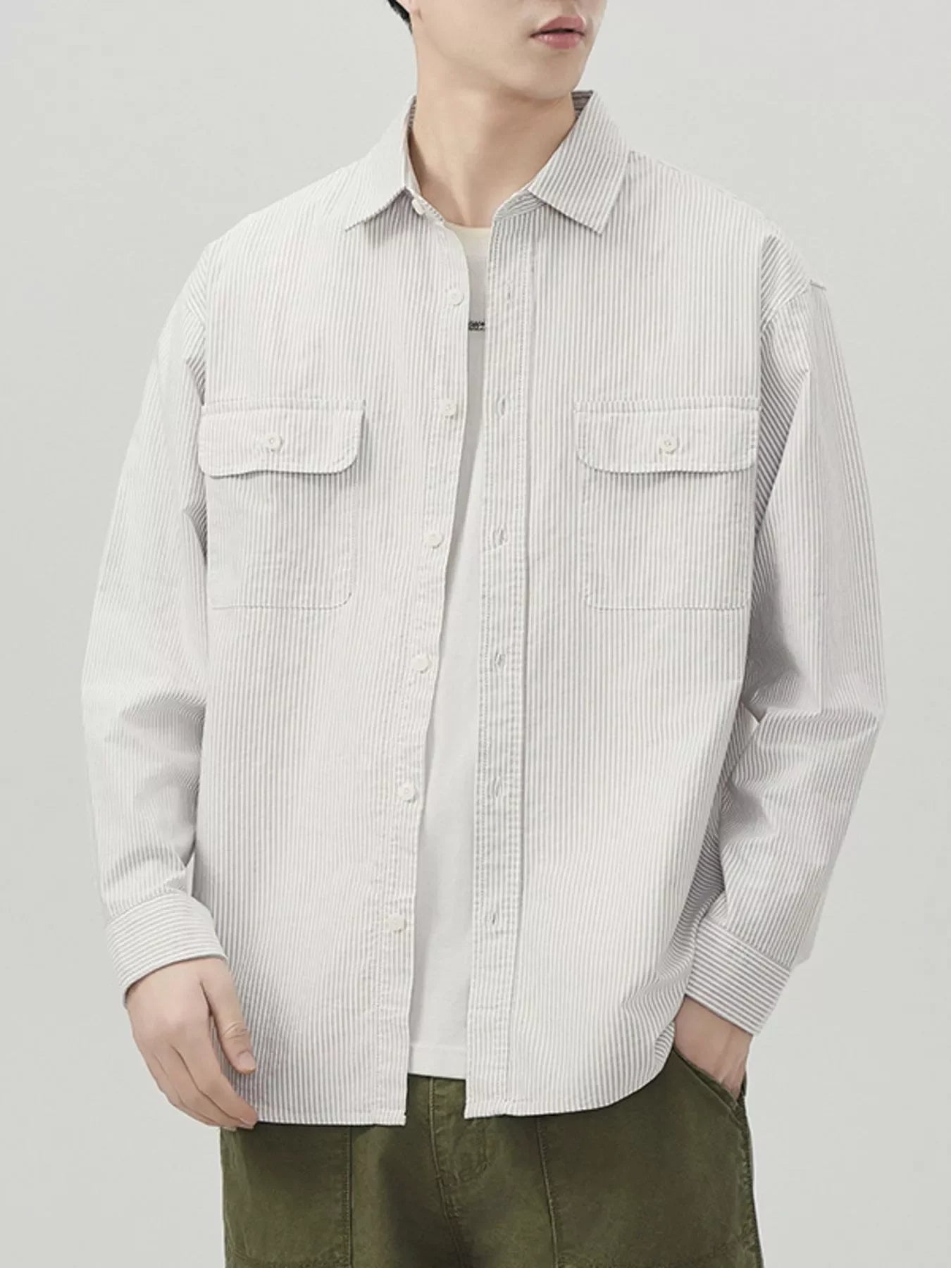 Plus Size Striped Long Sleeve Button Up Shirt - Southern Shores Clothing