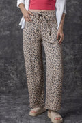 Leopard Printed Drawstring Waist Pocketed Wide Leg Jeans - Southern Shores Clothing