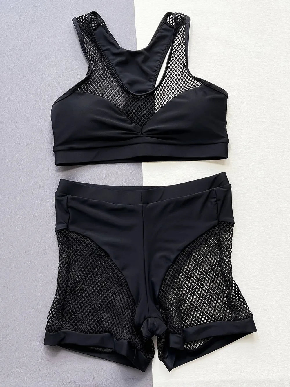 Two Piece Openwork Mesh Swim Set With Removable Padding - Southern Shores Clothing