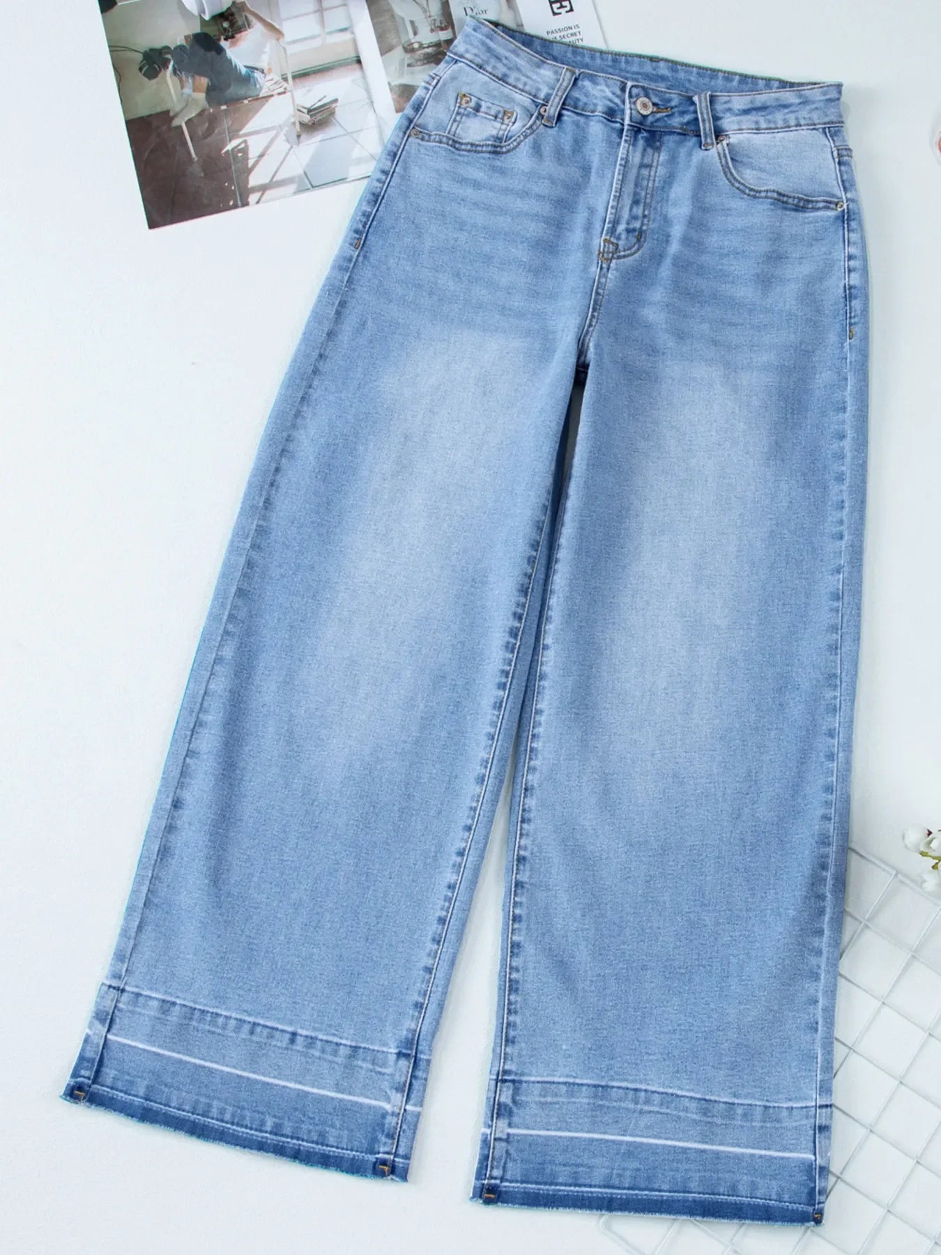 Beachside High Waist Wide Leg Washed Denim Jeans - Southern Shores Clothing