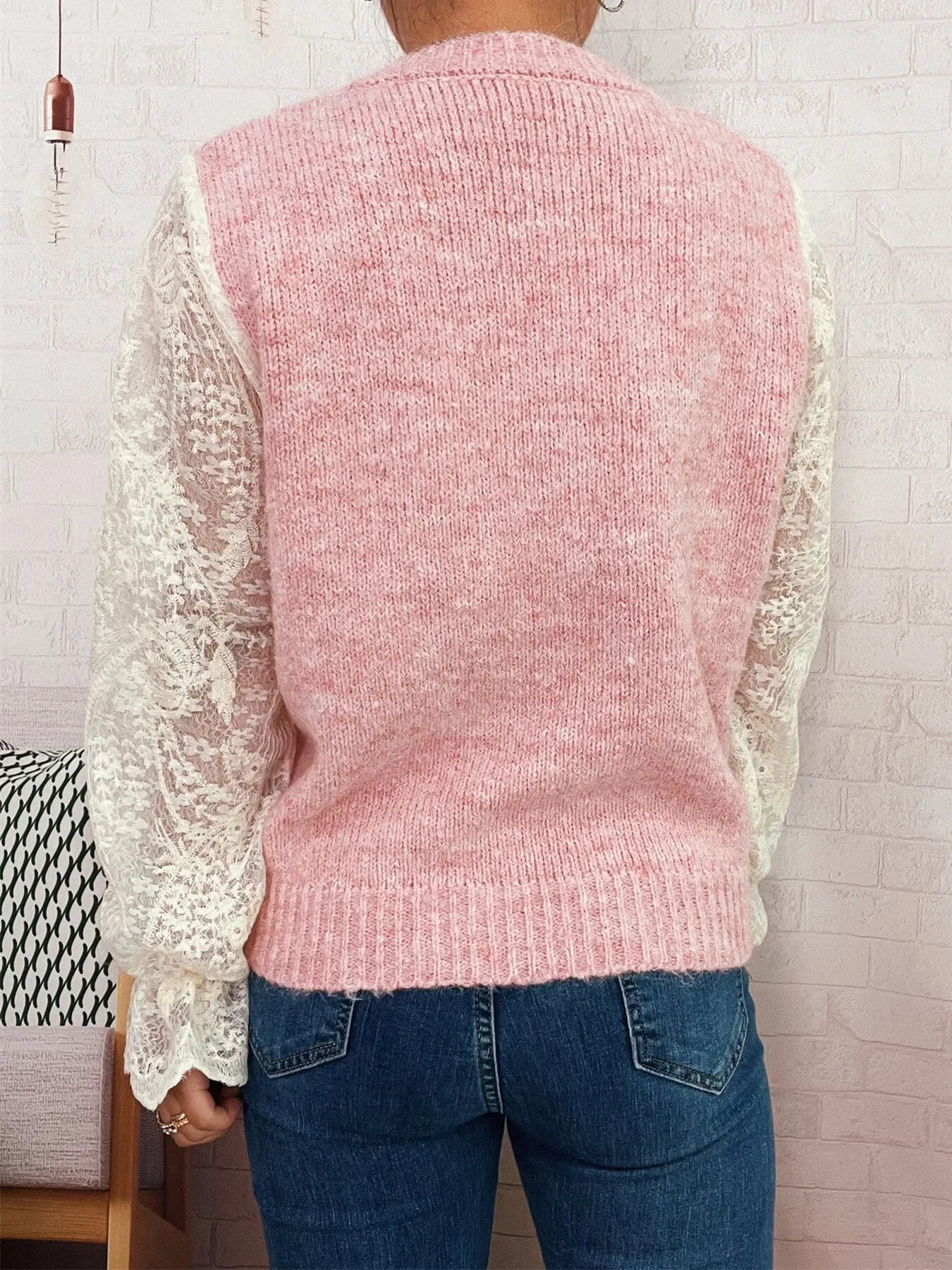 Lace Sleeve Button-Up Cardigan With Ruffled Detail - Southern Shores Clothing