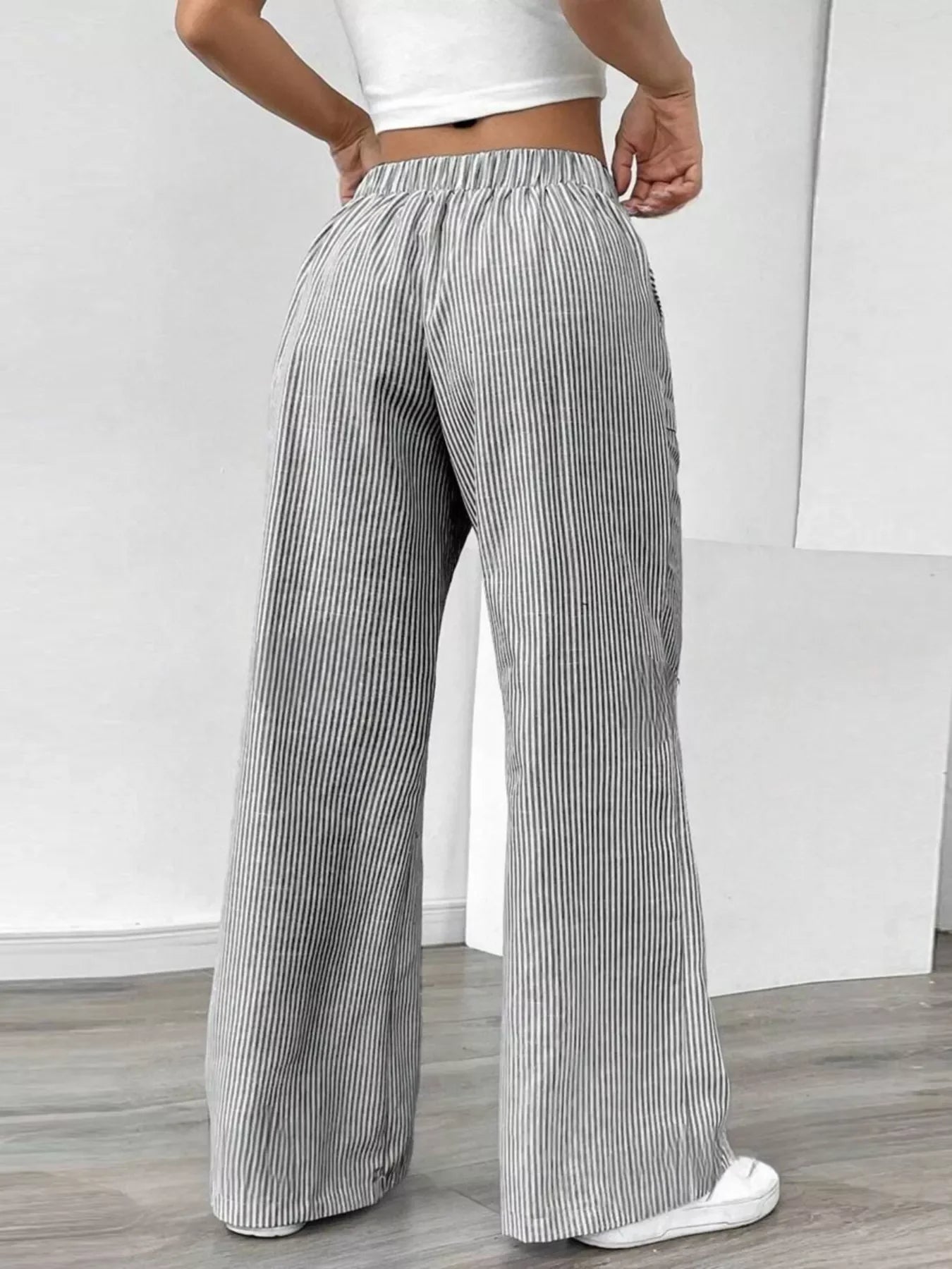 Striped Wide Leg Pocketed Casual Pants For Everyday Wear - Southern Shores Clothing
