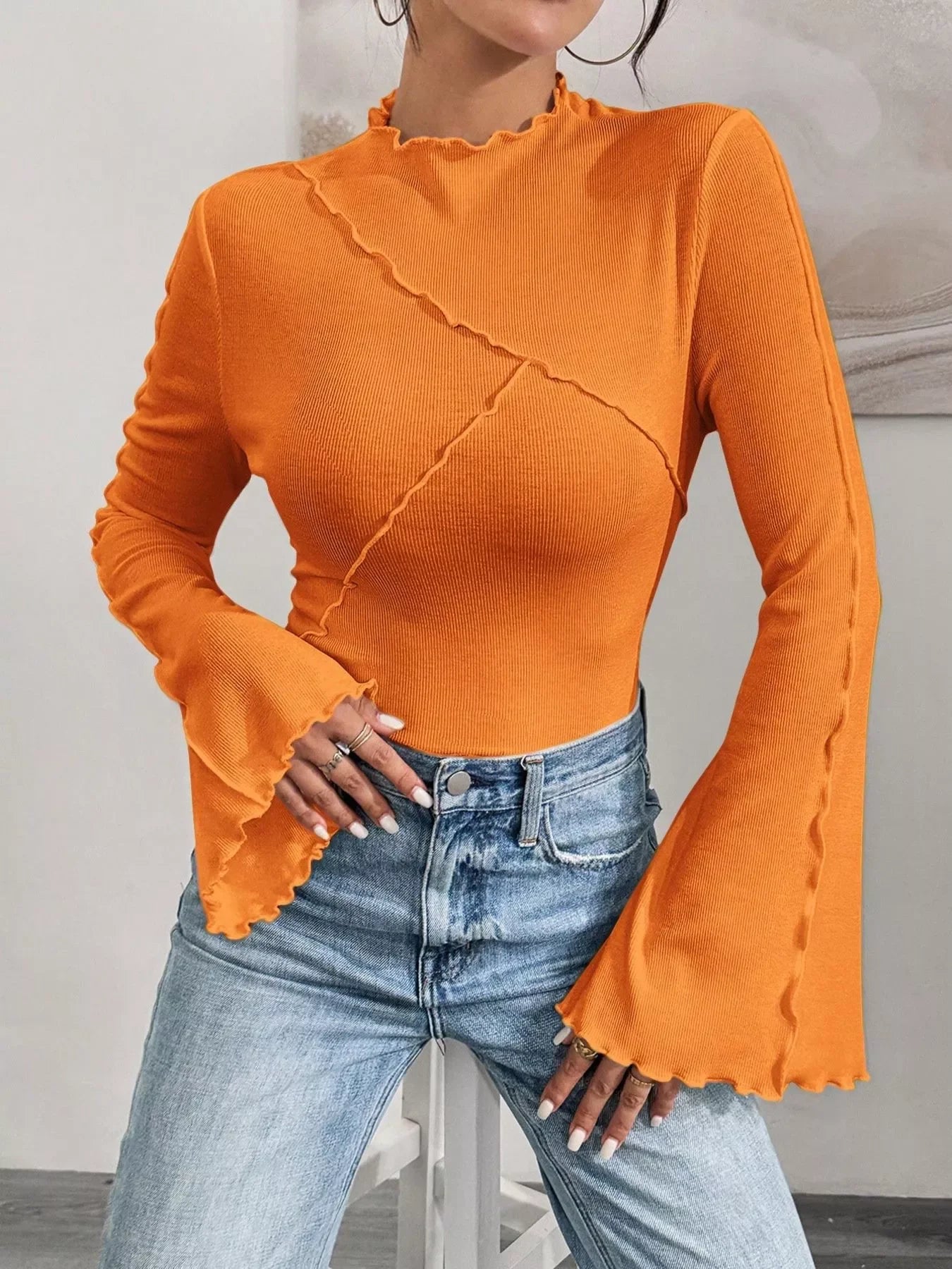 Lettuce Edge Flare Sleeve Top - Southern Shores Clothing