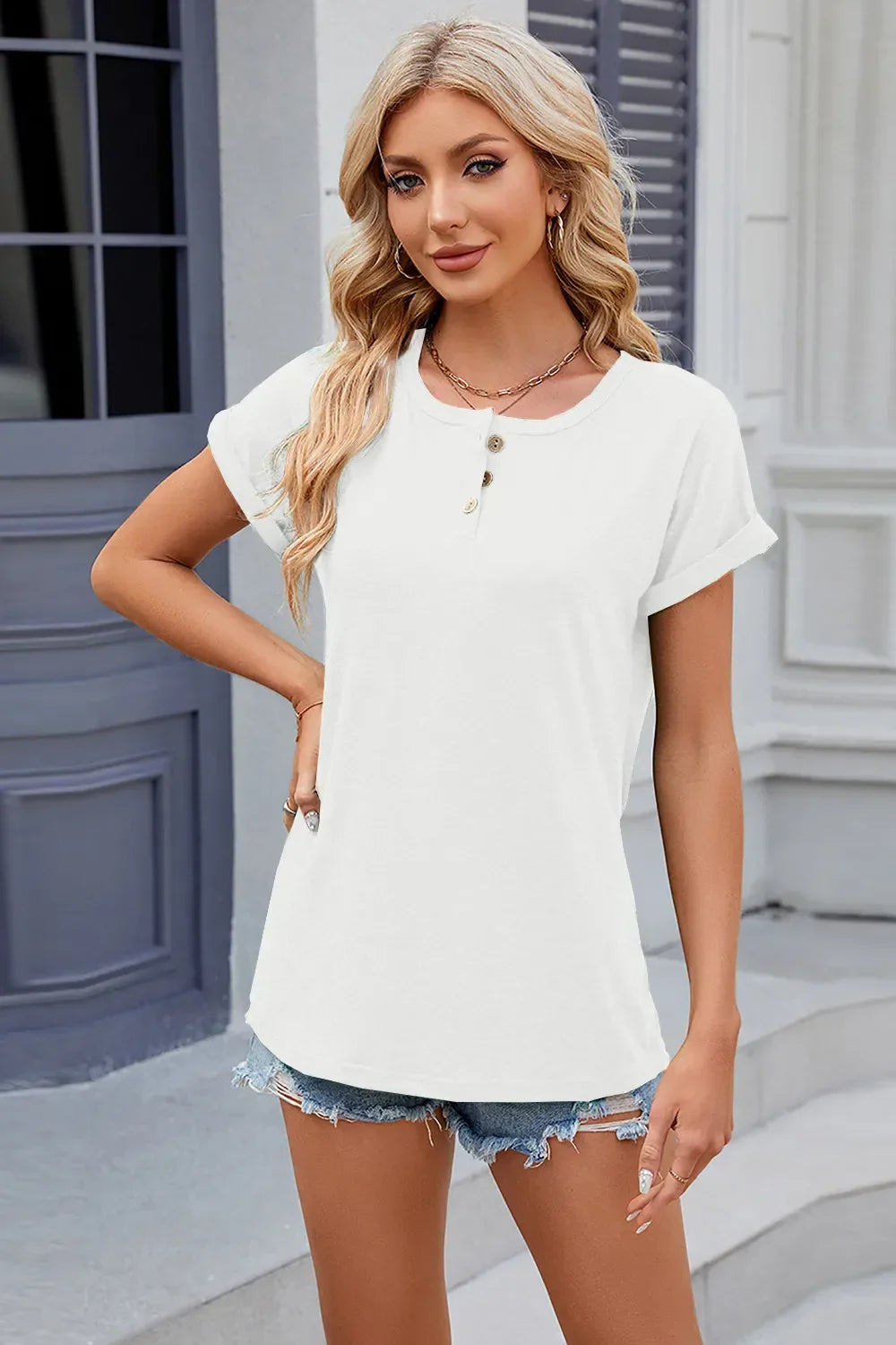 Round Neck Rolled Short Sleeve T-Shirt - Southern Shores Clothing