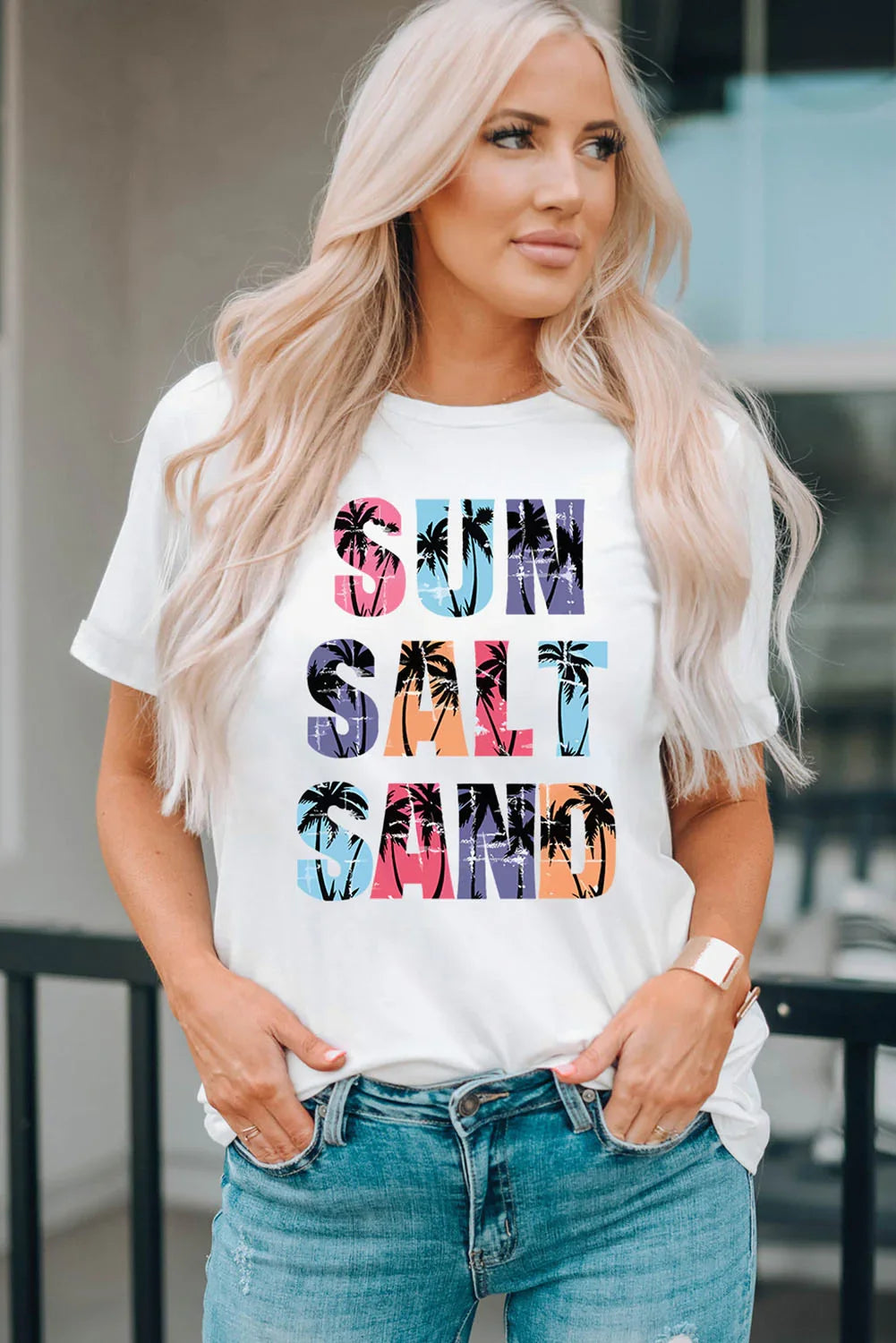 Letter Graphic Short Sleeve T Shirt With Stretch Fabric - Southern Shores Clothing