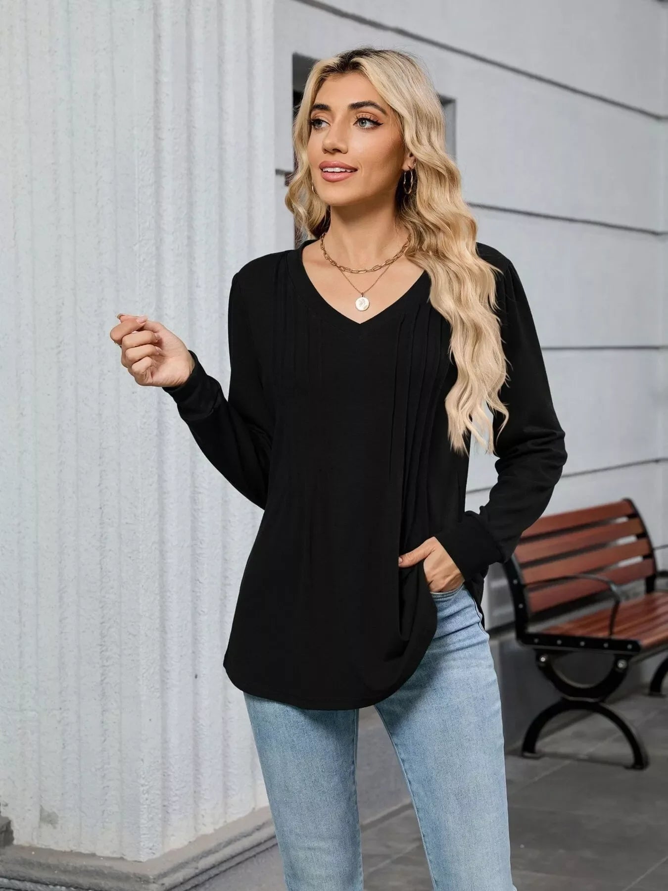 V-Neck Long Sleeve Relaxed Fit T-Shirt - Southern Shores Clothing