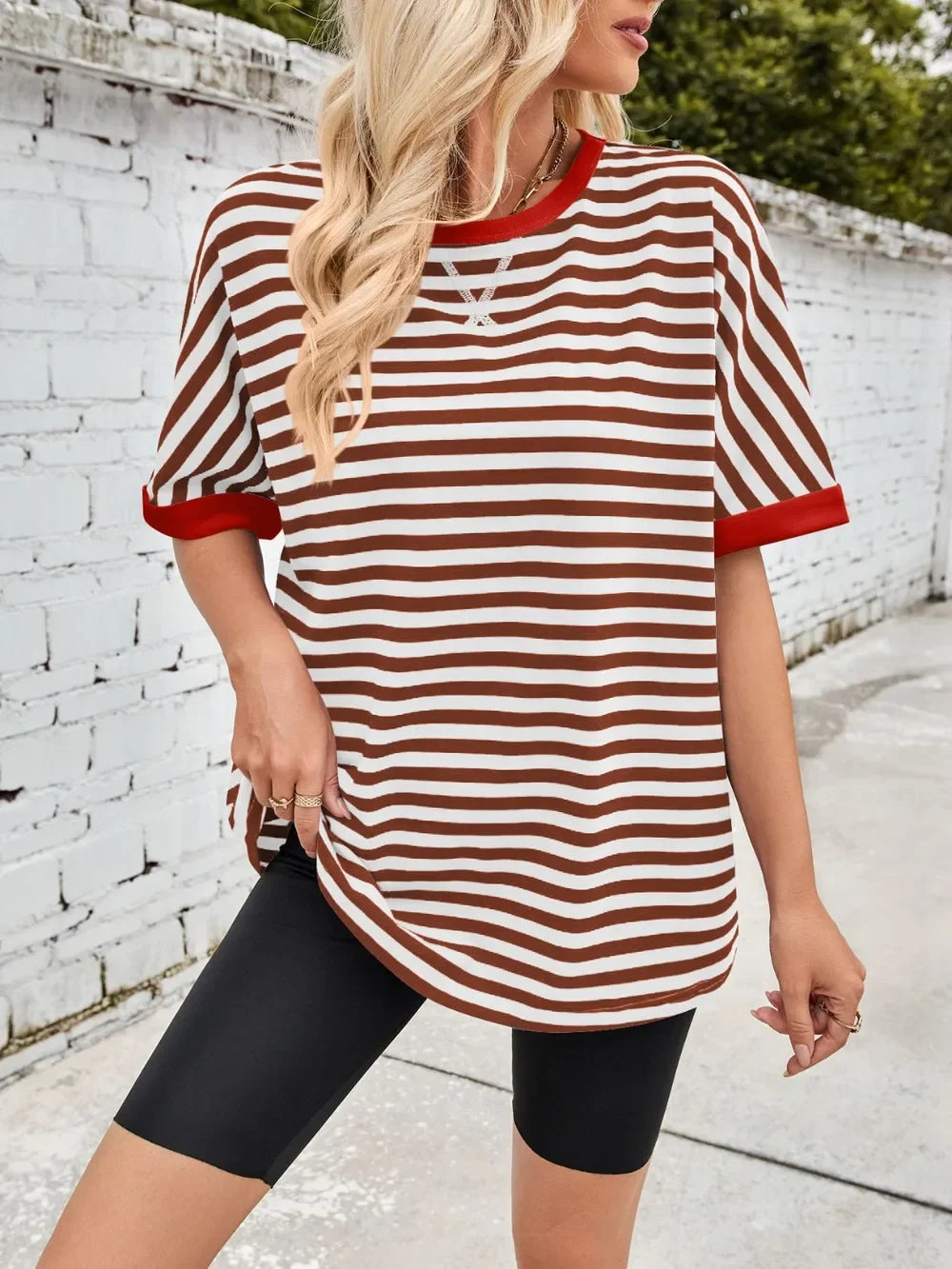 Lovelet Striped Round Neck Half Sleeve T-Shirt - Southern Shores Clothing