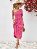 Smocked One-Shoulder Midi Dress Silhouette - Southern Shores Clothing