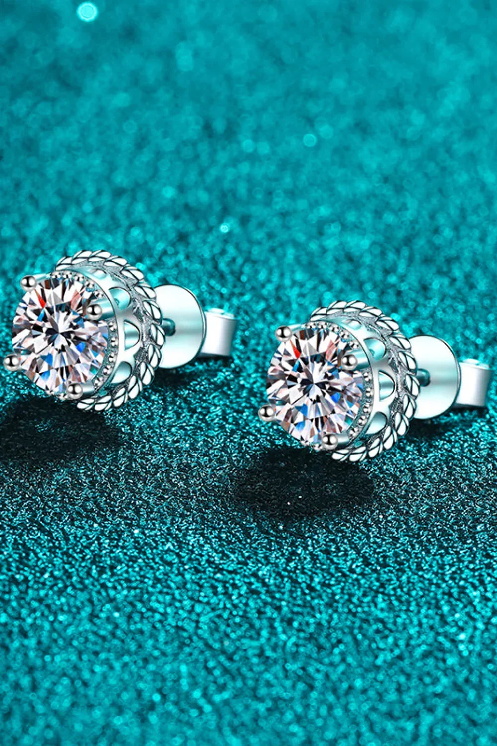 1 Carat Moissanite Rhodium Plated Round Stud Earrings - Southern Shores Clothing