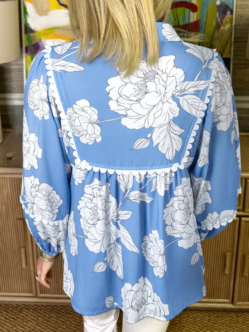 Southern Shores Clothing Floral Print Buttoned Relaxed Babydoll Blouse In 100 Percent Polyester - Southern Shores Clothing