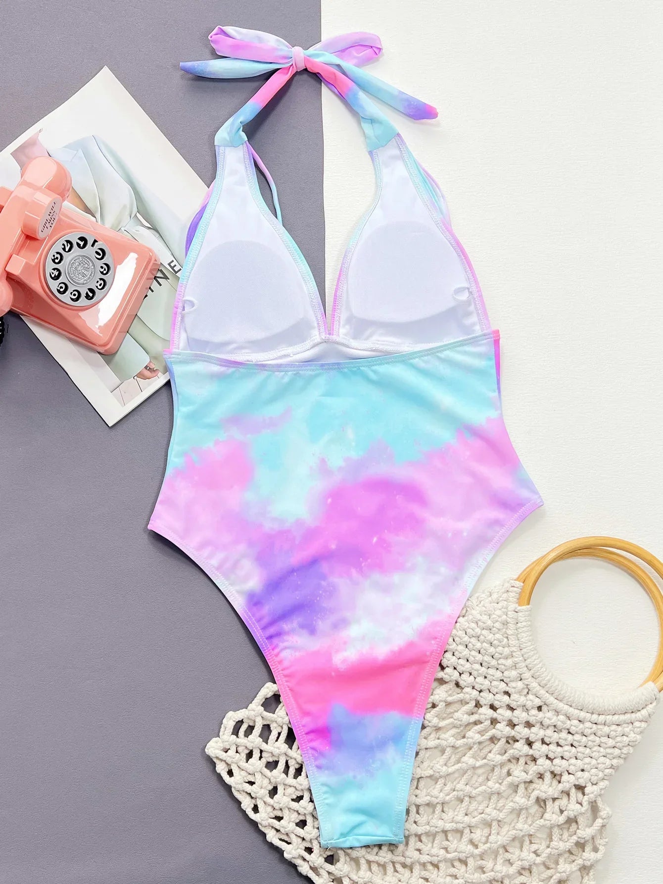 Tie-Dye Halter Neck One-Piece Swimsuit Coastal Style - Southern Shores Clothing