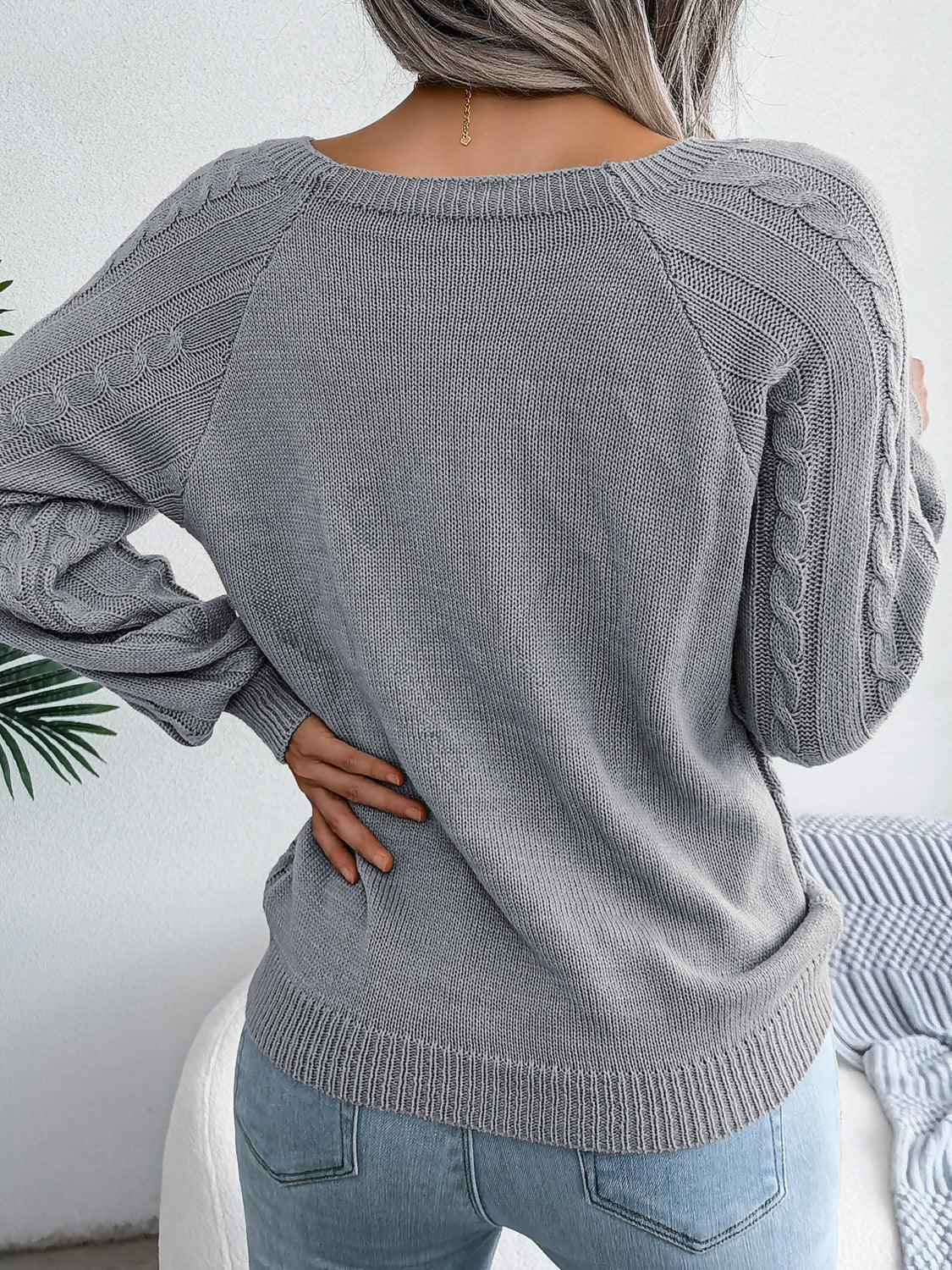 Cozy Decorative Button Cable-Knit Sweater - Southern Shores Clothing