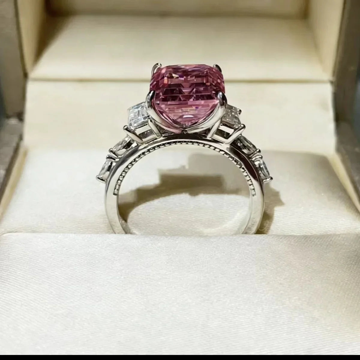Moissanite Ring In Platinum-Plated Sterling Silver Jewelry - Southern Shores Clothing