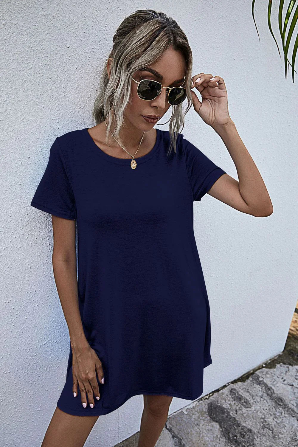 Round Neck Short Sleeve Mini Dress - Southern Shores Clothing