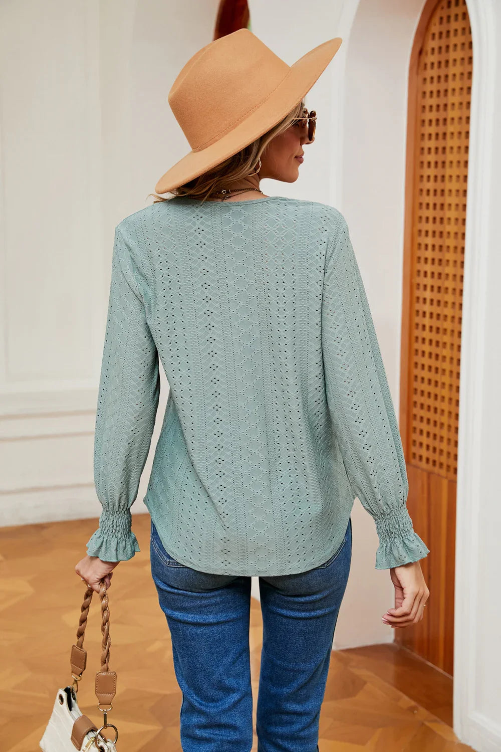 Southern Shores Clothing Slightly Stretchy Flounce Sleeve Blouse With Rayon Blend Fabric - Southern Shores Clothing