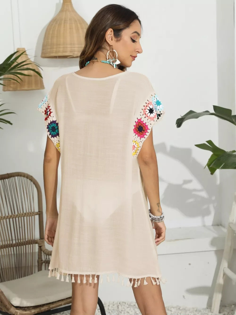 Tassel Boat Neck Flutter Sleeve Cover Up One Size - Southern Shores Clothing