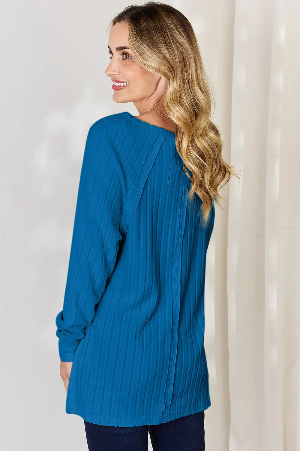 Ribbed Round Neck Slit T Shirt With Stretch - Southern Shores Clothing