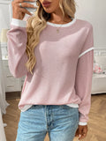 Ribbed Contrast Trim Long Sleeve Top - Southern Shores Clothing