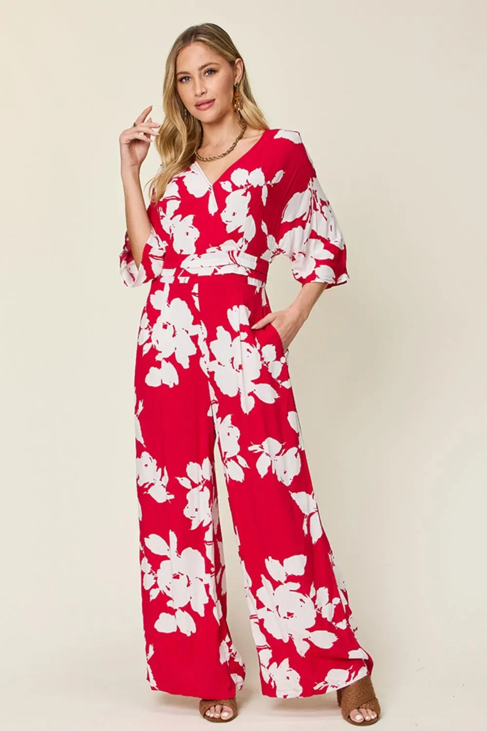 Printed Tie-Back Wide-Leg Jumpsuit With Tie Detail - Southern Shores Clothing