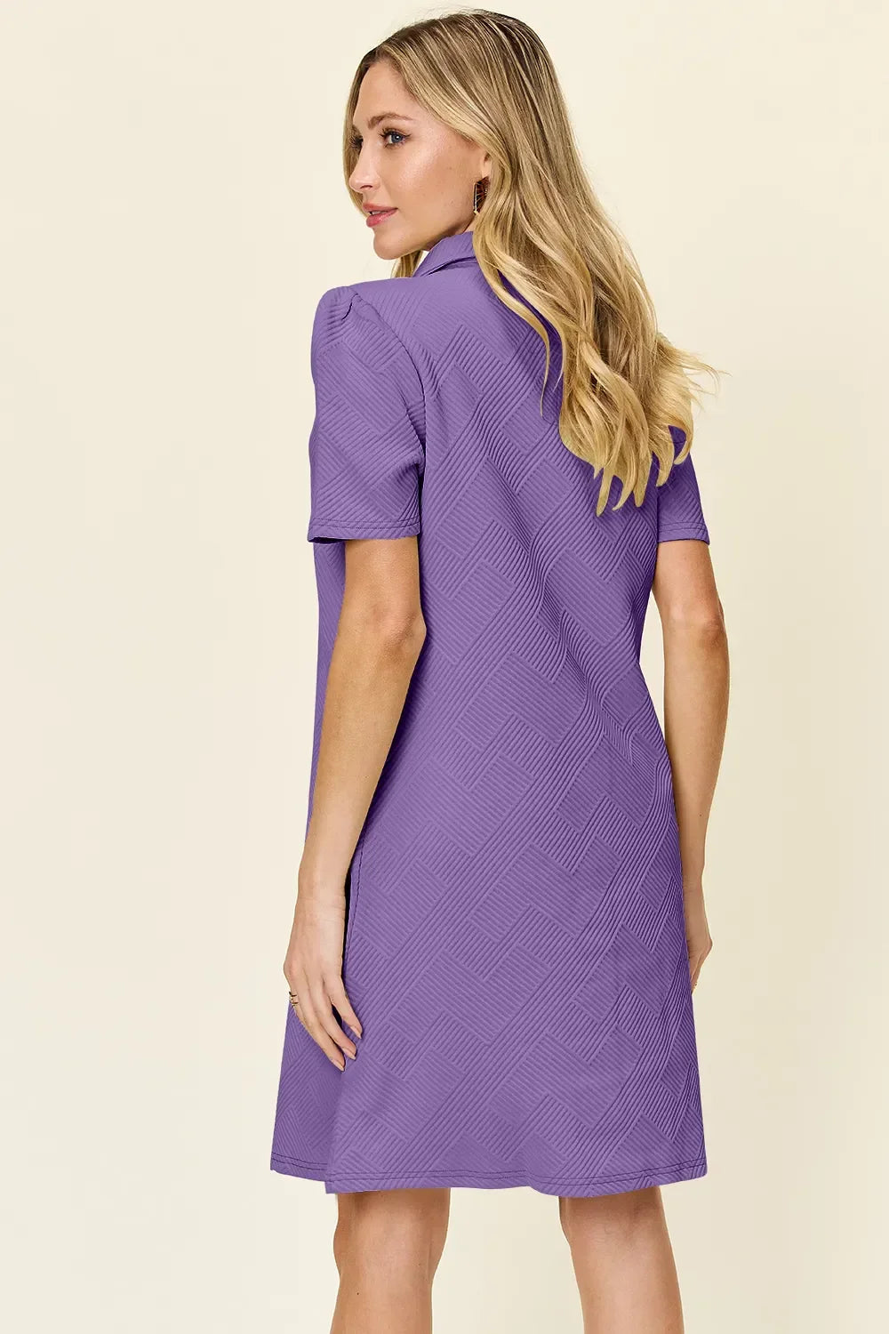 Textured Collared Neck Short Sleeve Dress - Southern Shores Clothing