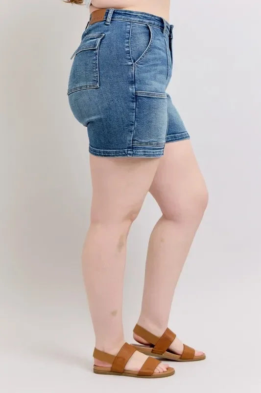 High Rise Denim Shorts Plus Size Stretch - Southern Shores Clothing