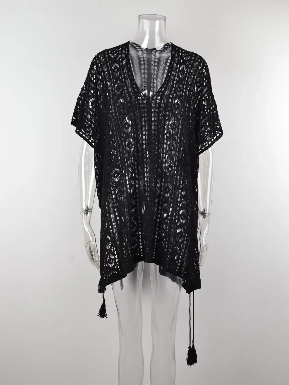 Angel Wings Cutout V-Neck Cover-Up With Tassel - Southern Shores Clothing