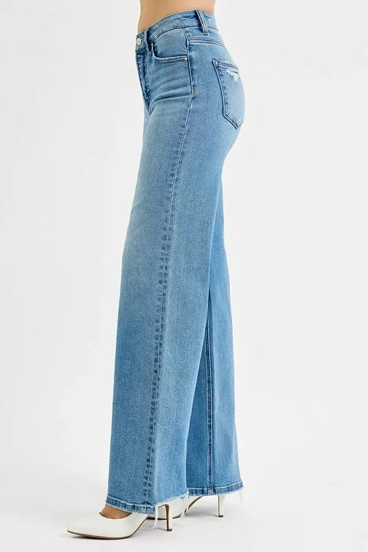 Plus Size Distressed Wide Leg Jeans Denim