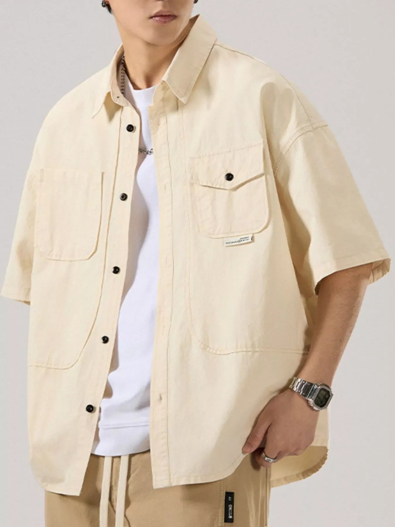 Plus Size Button Up Half Sleeve Cotton Shirt With Pocket - Southern Shores Clothing