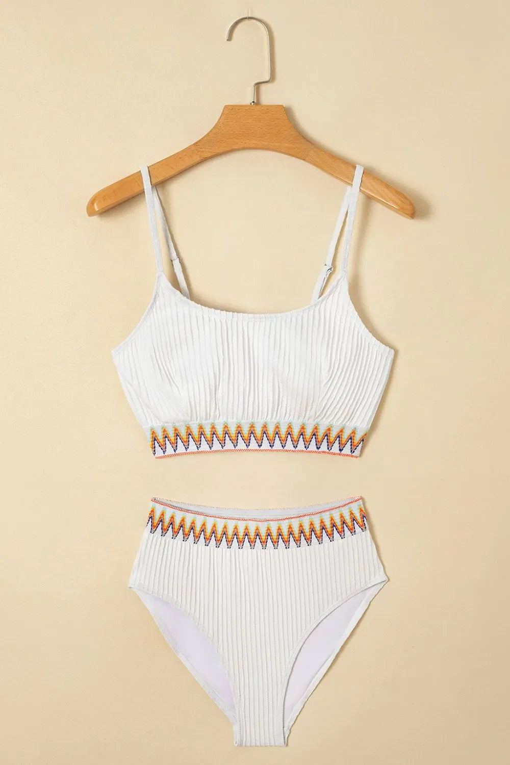 Textured Contrast Banding High Waist Bikini Set Two Piece - Southern Shores Clothing