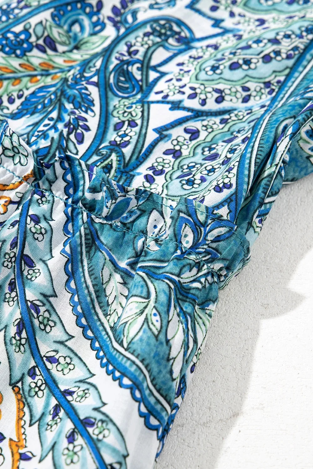 Paisley Floral Cotton V Neck Short Sleeve Mini Casual Dress - Southern Shores Clothing