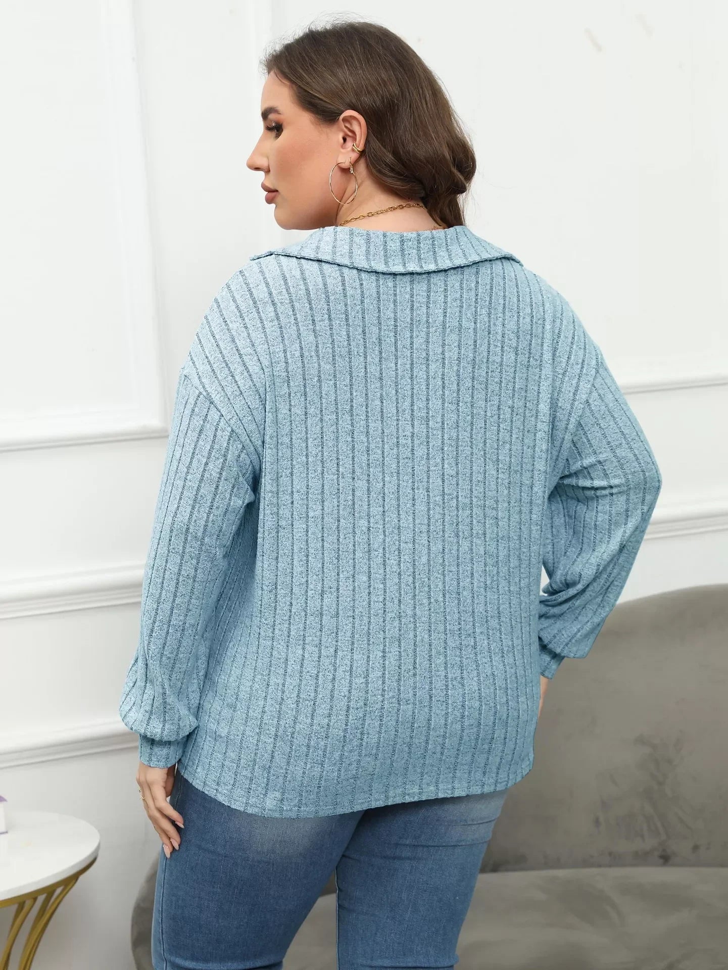 Plus Size Ribbed Knit Polo Collar T Shirt - Southern Shores Clothing