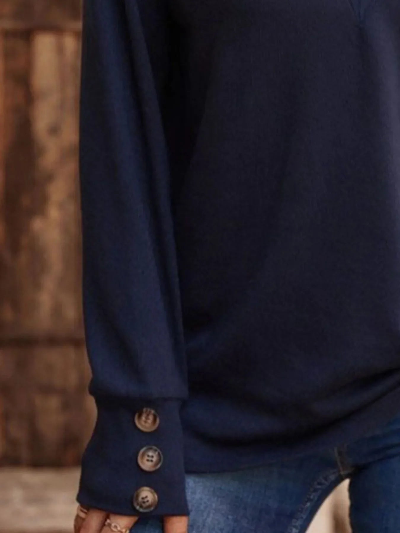 V-Neck Long Sleeve Tee With Decorative Buttons - Southern Shores Clothing