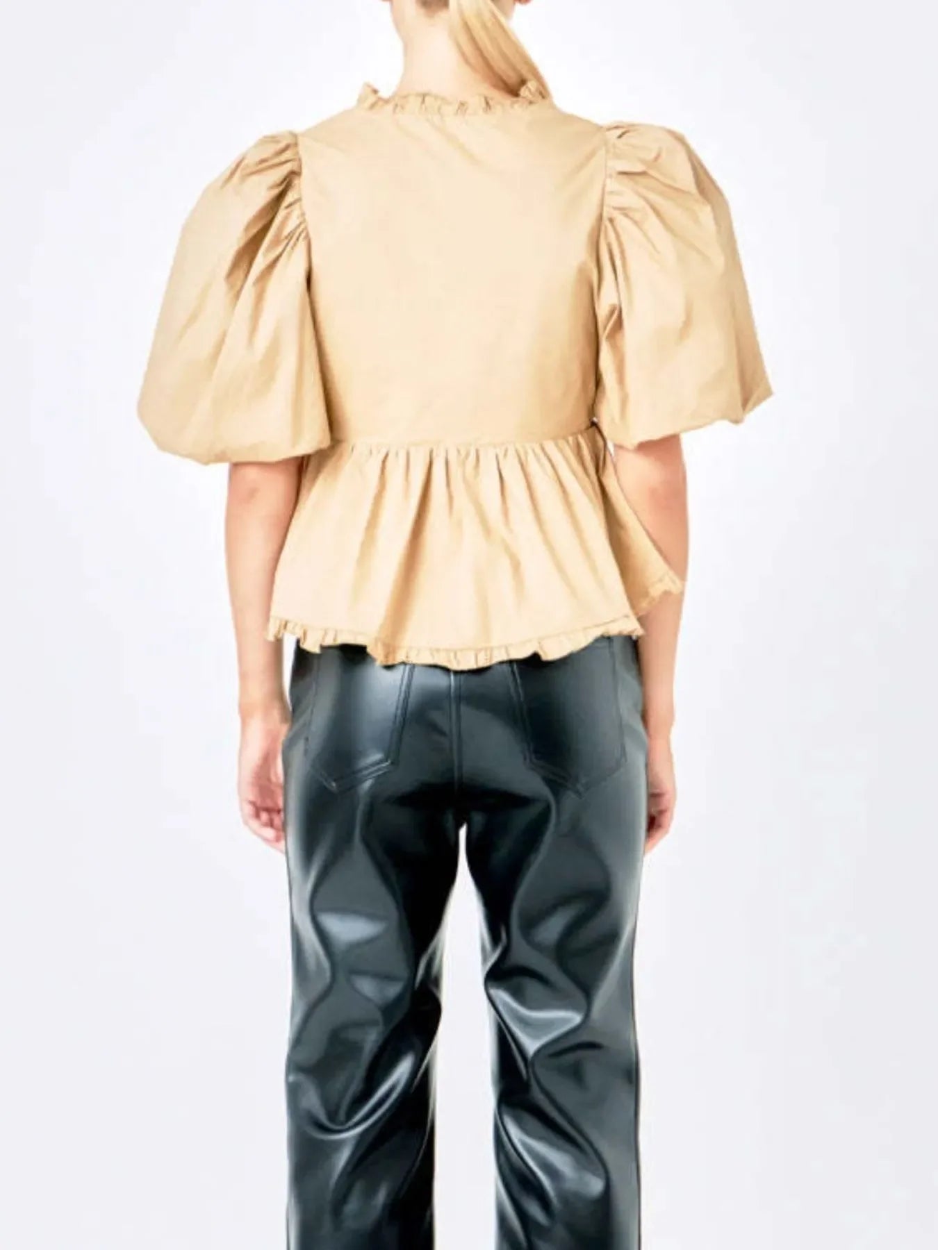 Stylish Southern Shores Clothing Puff Sleeve Peplum Blouse With Ruffles In 100% Polyester Fabric - Southern Shores Clothing