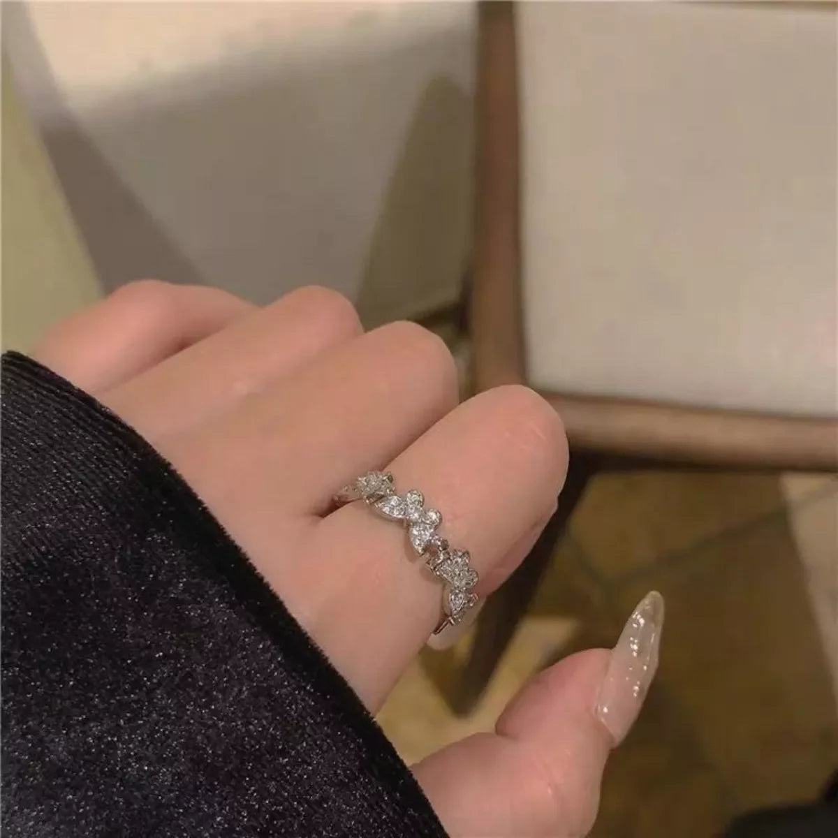 925 Sterling Butterfly Open Ring With Zircon Accent - Southern Shores Clothing