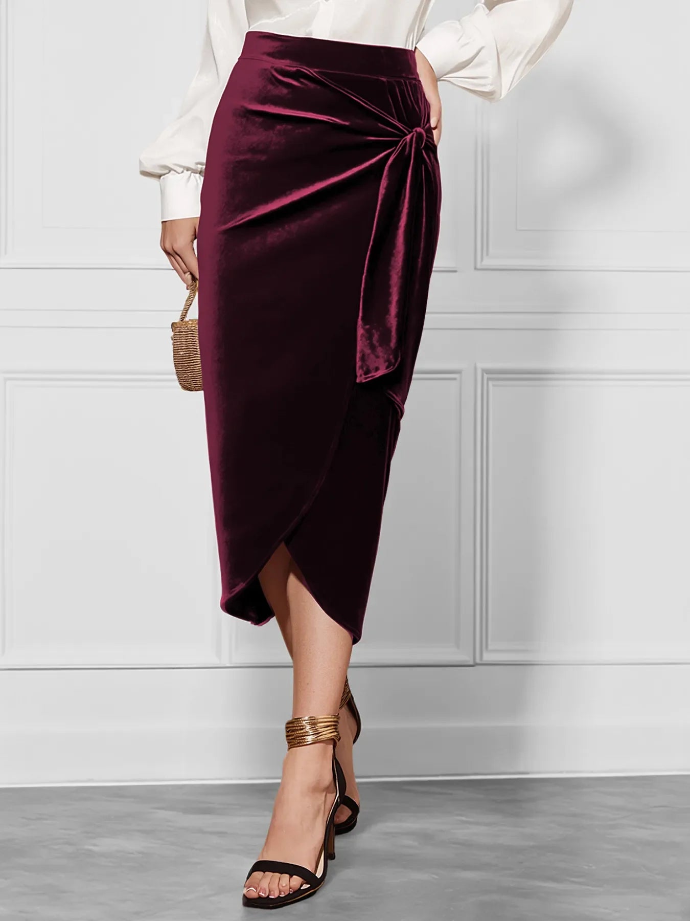Velvet Side Tied Skirt With Front Slit Classic Style - Southern Shores Clothing