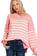 Cozy Striped Exposed Seam Oversized Sweater - Southern Shores Clothing