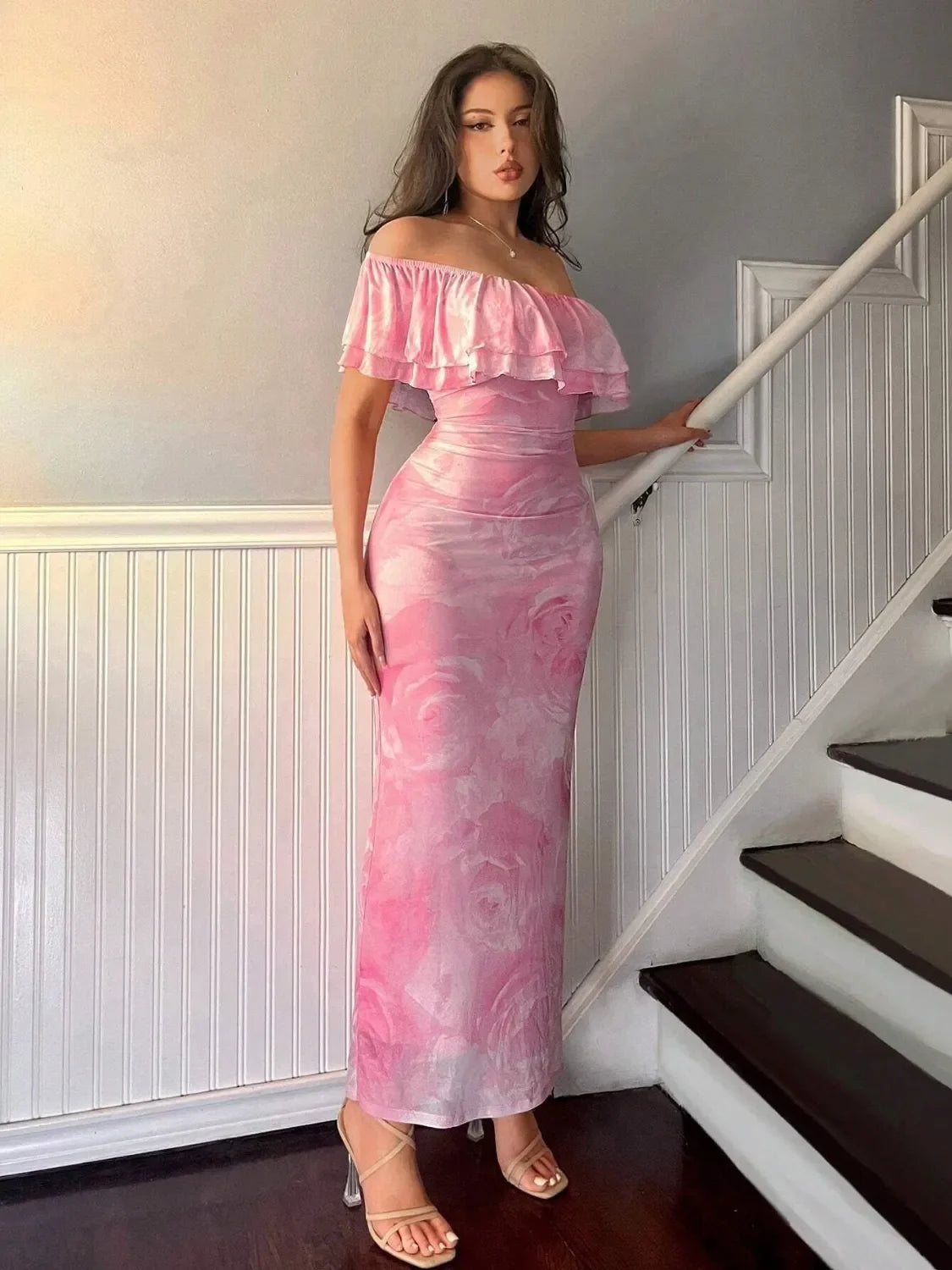 Layered Ruffled Off-Shoulder Dress With Stretch - Southern Shores Clothing